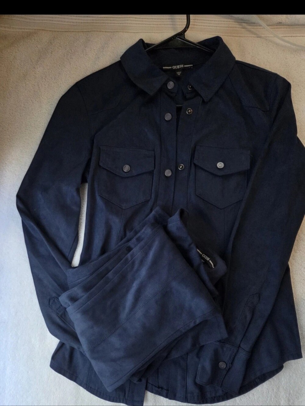 Guess Woman's Dark Navy Button-Up Shirt Jacket